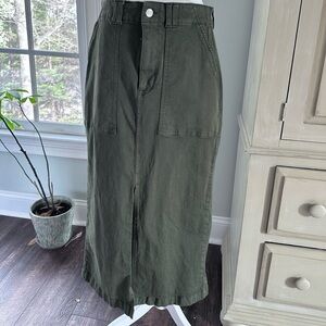 Pistola Olive Green High-Waist Utility Midi Skirt